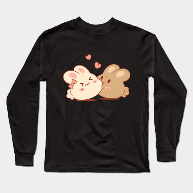 Cute & Kawaii Bunny Kisses | Brown Long Sleeve T-Shirt by ModesaDraw